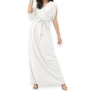 Formal Short Sleeve Cocktail Flowy V-Neck Gown
